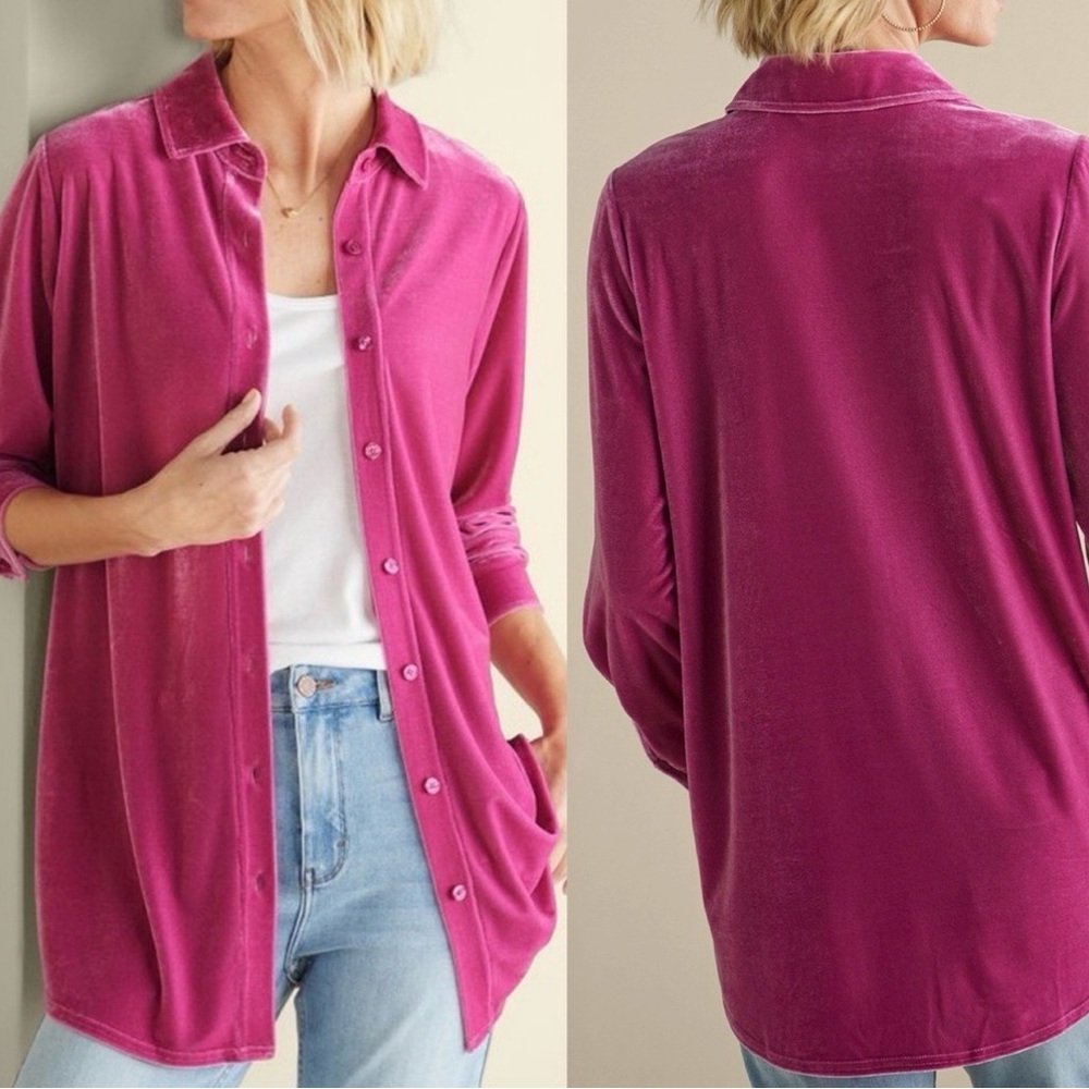 Soft Surroundings Velvet Boyfriend Tunic Shirt Medium M Fuschia